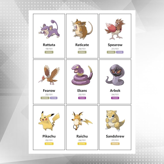 Printable Pokémon Placeholder Pages - Generation 1 Kanto 151