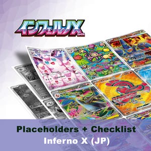 May include: A collection of Japanese trading cards featuring colorful character illustrations, including a pink creature, a purple monkey, and a dark dragon. The cards are arranged in a grid with the text Inferno X displayed at the top left corner.