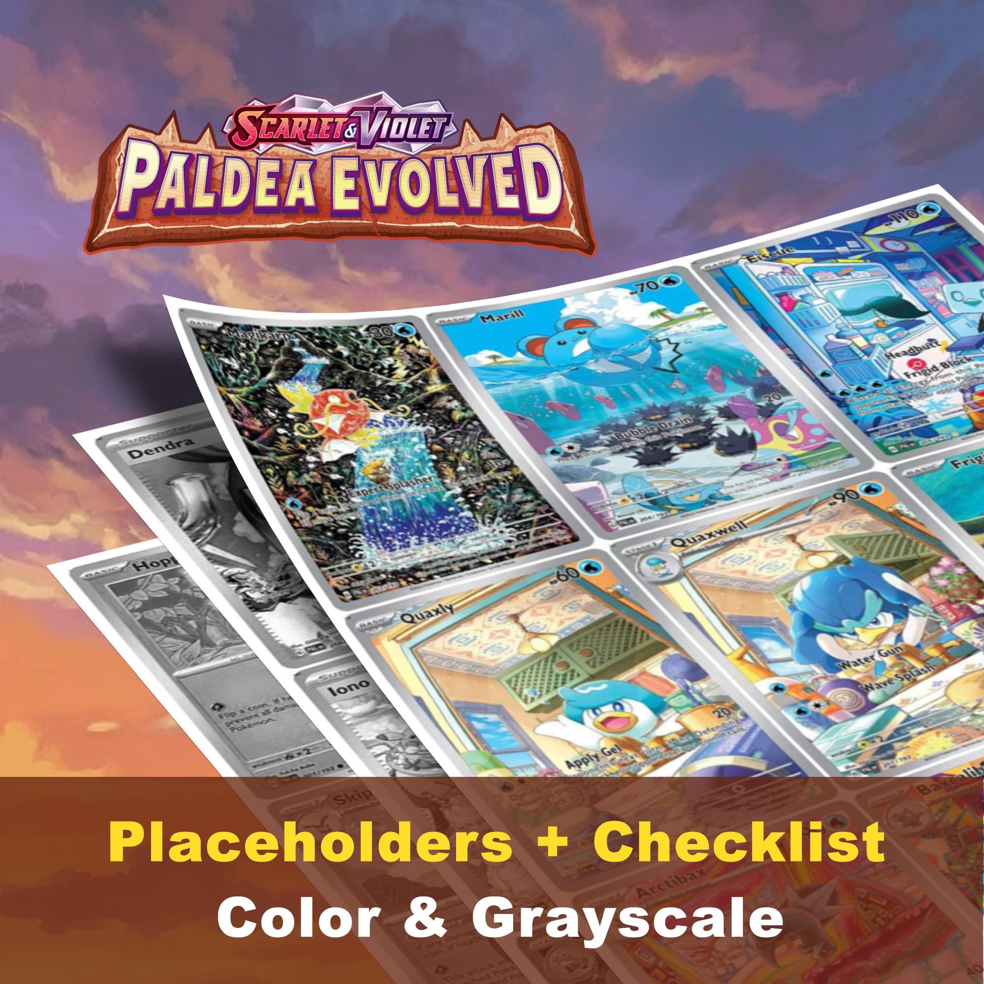 pokemon scarlet violet paldea evolved card list Scarlet & Violet: Paldea Evolved Placeholders, Printable Master Set, Pokemon  Binder Inserts + Checklist