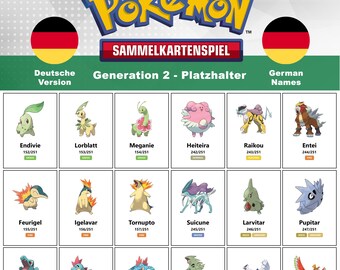 Afdrukbare Pokémon-plaatsaanduidingspagina's Duitse namen: generatie 2 + checklist (digitale download)