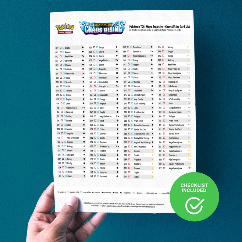 Mega Evolution: Chaos Rising Placeholders, Printable Master Set Binder ...