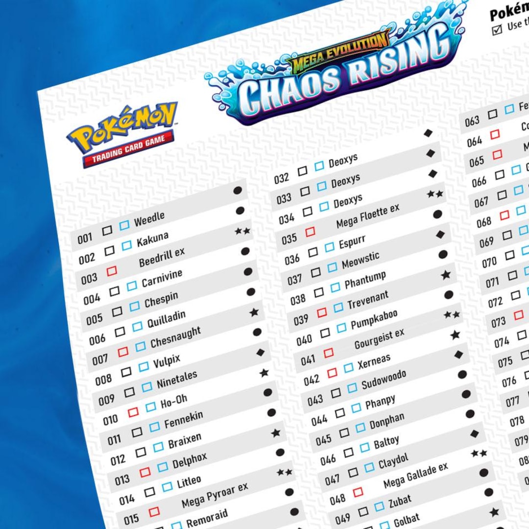 Mega Evolution: Chaos Rising Checklist, Master Set Printable Card List ...