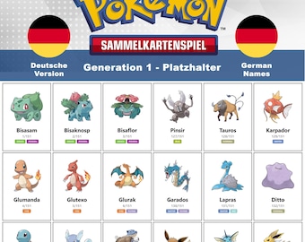 Afdrukbare Pokémon-plaatsaanduidingspagina's Duitse namen: generatie 1 + checklist (digitale download)