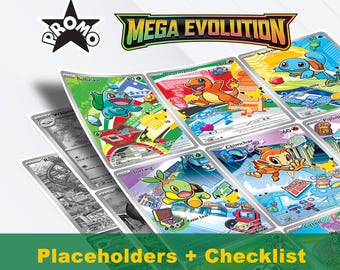 Marcadores de posición para promociones de Mega Evolution, inserciones imprimibles para carpeta maestra Black Star + lista de verificación (descarga digital)