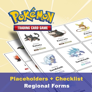 May include: A Pokémon Trading Card Game checklist featuring various Alolan regional form creatures including Alolan Rattata, Alolan Raticate, Alolan Raichu, and Alolan Sandslash. The document displays character illustrations, names, and card numbers.