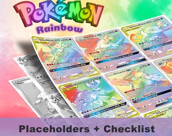 Segnaposto rari arcobaleno, tutte le carte in inglese, inserti stampabili per raccoglitore Pokémon + lista di controllo (download digitale)