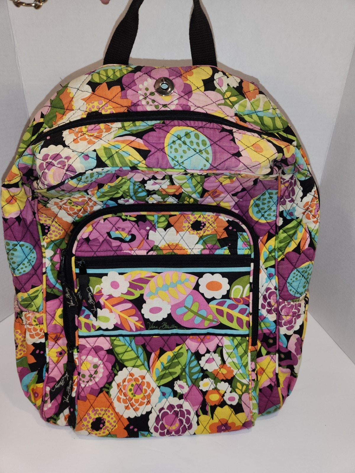 Vintage Vera Bradley Villager Vibrant Black Floral Quilted Backpack Drawstring folklorefinds / cozyseashop | lots of vintage Vera Bradley  main image 3