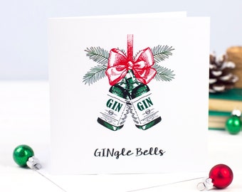 GINgle Bells® Christmas Card, Gin, Holiday Card, Funny Christmas Card, Christmas Card Pack, Xmas Cards, Gingle Bells, Holiday Card Set, Gin