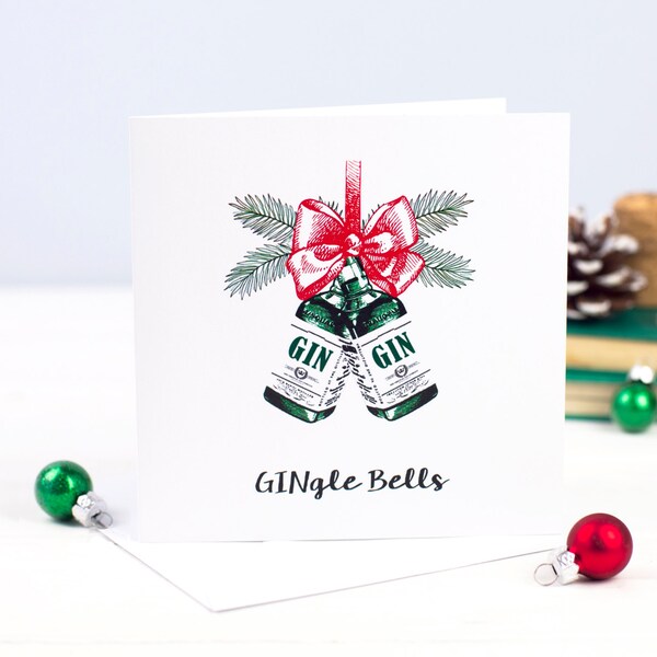 GINgle Bells® Christmas Card, Gin, Holiday Card, Funny Christmas Card, Christmas Card Pack, Xmas Cards, Gingle Bells, Holiday Card Set, Gin