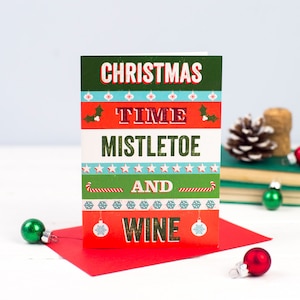 SALE* Mistletoe & Wine Christmas Card, Holiday Card, Vintage Style Christmas Card, Christmas Card Pack, Christmas Quote, Typographic Card