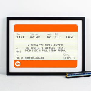 Good Luck Gift, Personalised Leaving Gift, New Job Gift, Personalised New Job Gift, Custom Train Ticket, Leaving Gift, Good Luck Present