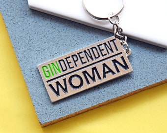 Funny Gin Keyring Gift For Her, GINdependent Woman, Gin Keychain Gift for Friend, Gin Lover Gift, Gin Bag Charm, Bag Charm For Her