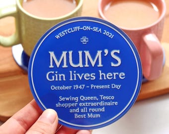 Personalised Blue Plaque Coaster for Mum, Blue Plaque Sign, Personalised Coaster, Gift for Mum, Personalised Gift for Dad, Mother's Day Gift