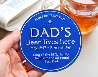 Personalised Blue Plaque Coaster for Dad, Blue Plaque Sign, Personalised Coaster, Gift for Dad, Personalised Gift for Dad, Father's Day Gift