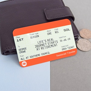 Personalised Metal Wallet Card Train Ticket Retirement Gift, Wallet Insert, Personalised Retirement image 1