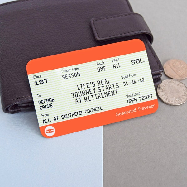 Personalised Metal Wallet Card Train Ticket Retirement Gift, Wallet Insert, Personalised Retirement