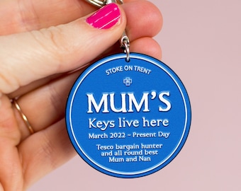 Personalised Blue Plaque Keyring for Mum, Personalised Gift for Mum, Personalised Keychain for Mum, Personalised Mother's Day Gift, Mum Gift