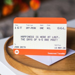 Personalised Train Ticket Retirement Card, Train Ticket, Retirement Card, Personalised Retirement Card, Personalised Ticket, Retirement