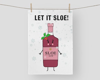 Sloe Gin Christmas Tea Towel, Sloe Gin, Christmas Tea Towel, Sloe Gin Lover, Kitchen Towel, Christmas Dish Cloth, Sloe Gin Gift