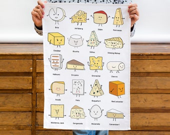 Cheese Collection Tea Towel, Cheese Gift, Kitchen Towel, Cheese Montage, Cheese Collection, Cheese Lover Gift, Cheese Illustration, Cheese