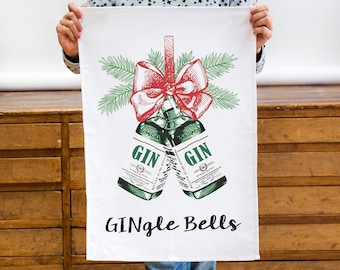 Gingle Bells® Tea Towel, Christmas Tea Towel, Christmas Dish Cloth, Gin Tea Towel, Gift for Mum, Gin Gift, Christmas Gift, Holiday Tea Towel