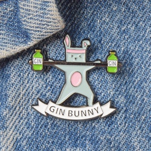 Gin Bunny Enamel Pin Badge, Gin Pin, Enamel Pin, Enamel Badge, Gin Badge, Gin Gift, Gin not Gym, Gin Brooch, Gym & Tonic, Gift for Friend image 1