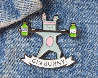 Gin Bunny Enamel Pin Badge, Gin Pin, Enamel Pin, Enamel Badge, Gin Badge, Gin Gift, Gin not Gym, Gin Brooch, Gym & Tonic, Gift for Friend