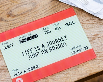Personalised Train Ticket Chopping Board, Personalised Kitchen Gift, Personalised Cutting Board, Glass Chopping Board, Custom Chopping Board