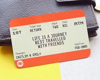 Personalised Train Ticket, Friendship Gift, Best Friend Gift, Wallet Keepsake, Wallet Insert, Token Gift, Personalised Train Ticket, Memento