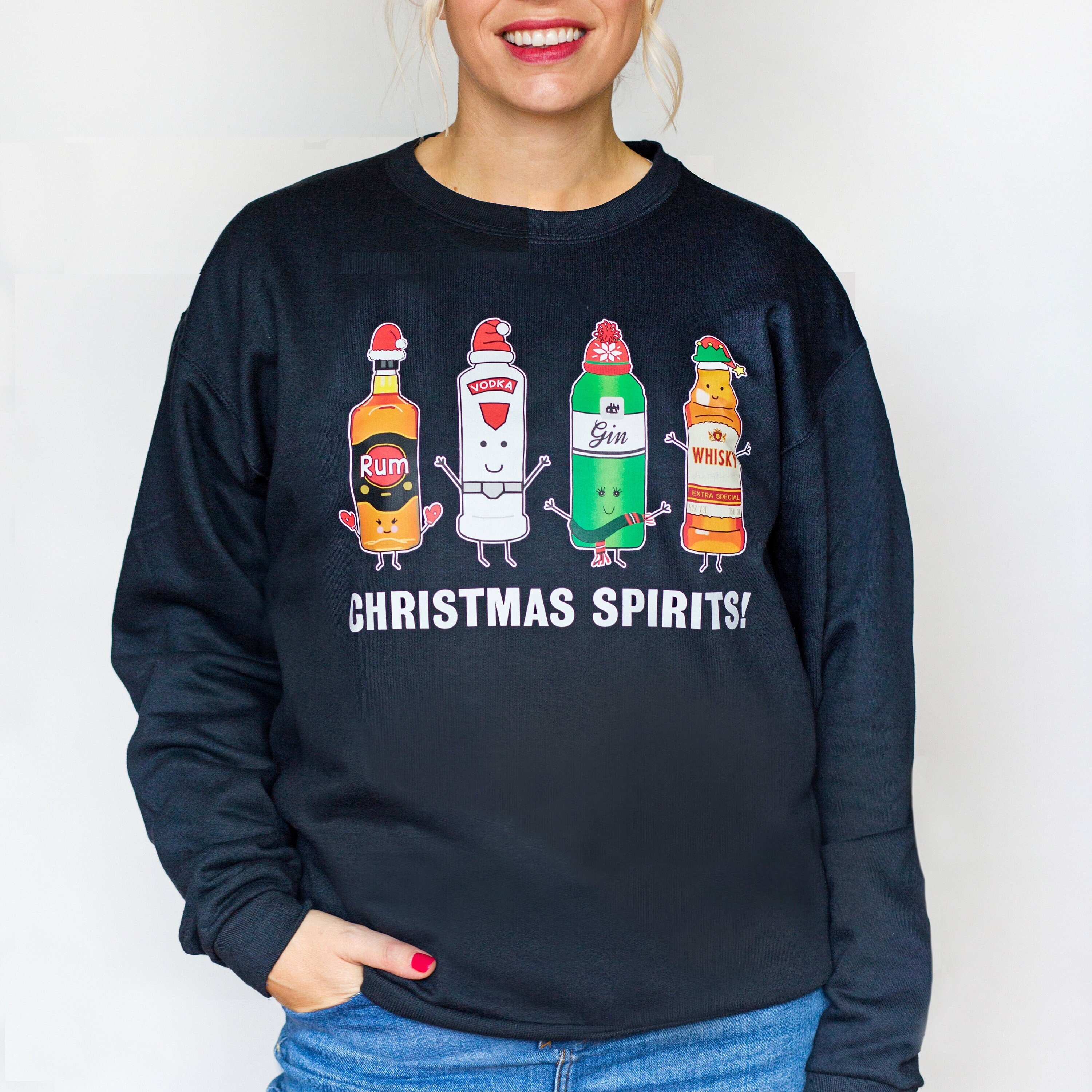 Christmas Spirits, Funny Boozy Christmas Jumper, Christmas Sweatshirt, Pun Christmas Jumper, Unisex Christmas Jumper