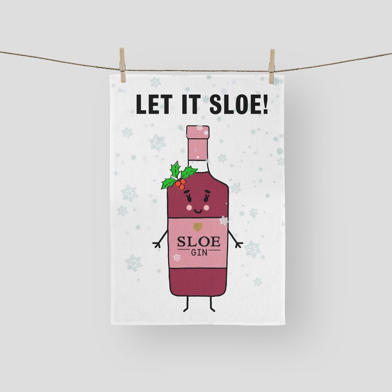 Sloe Gin Christmas Tea Towel, Sloe Gin, Christmas Tea Towel, Sloe Gin Lover, Kitchen Towel, Christmas Dish Cloth, Sloe Gin Gift image 1