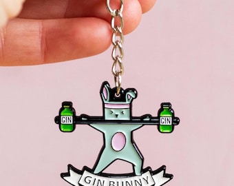 Funny Gin Keyring, Gin Bunny Keychain, Gin Bag Charm, Gin Gift for Friend, Gym & Tonic, Gin Lover Gift, Best Friend Gift