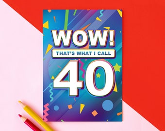 40th Birthday Card, Wow That's What I Call 40 Birthday Card, Funny 40th Birthday Card, Retro Birthday Card, Birthday Card for Music Lover