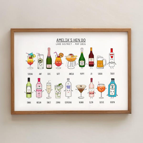 Personalised Hen Party Print, Custom Bridal shower gift, Personalised Hen Do Keepsake, Bride To Be Hen Party Gift, Bachelorette Party Gift