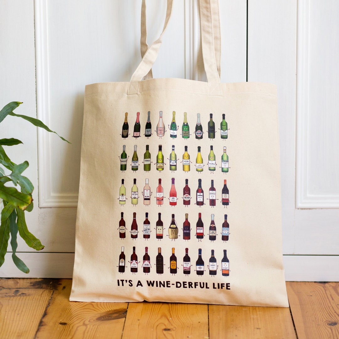 Illustrated Wine Tote Bag Wine Shopping Bag Reusable Etsy