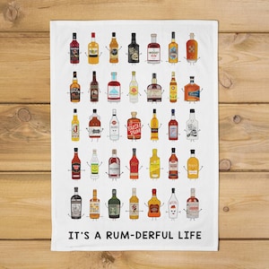 Rum Collection Tea Towel, Rum Lover Gift,  Rum Kitchen Towel, Rum Collection, Funny Tea Towel, Rum Illustration, Rum Gift For Friend