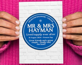 Personalised Blue Plaque Wedding Card, Custom Wedding Card, Bespoke Wedding Card, Personalised Wedding Card, Blue Plaque