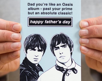 Tarjeta divertida del Día del Padre de Oasis, Tarjeta del Día del Padre con música de los 90, Tarjeta del Día del Padre de Liam y Noel, Tarjeta divertida del Día del Padre
