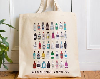 Illustrated Gin Tote Bag, Gin Shopping Bag, Reusable Shopping Bag, Gift for Gin Lover, Gin Gift for Her