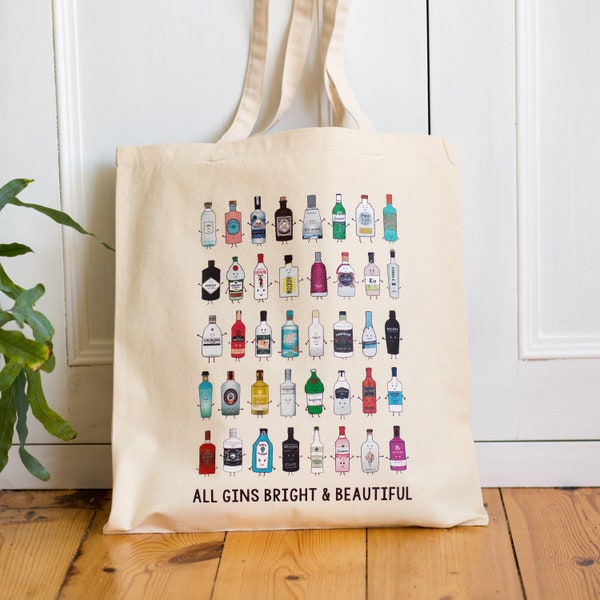Illustrated Gin Tote Bag, Gin Shopping Bag, Reusable Shopping Bag, Gift for Gin Lover, Gin Gift for Her