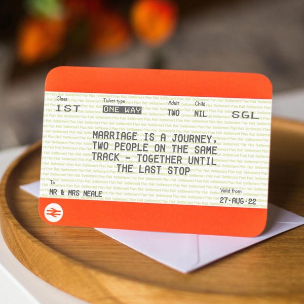 Personalised Train Ticket Wedding Card, Train Ticket, Wedding Card, Personalised Wedding Card, Personalised Ticket, Bride and Groom Card