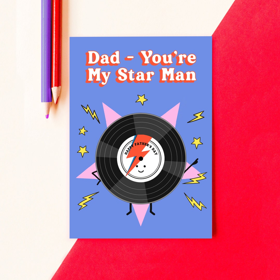 Retro Father's Day Card, David Bowie Themed Father's Day Card, Music ...
