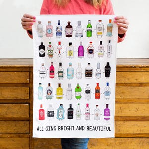 Gin Collection Tea Towel Gift For Gin Lover, Gin Kitchen Towel, Gin Montage, Gin Collection Tea Towel, Funny Tea Towel, Gin Illustrations