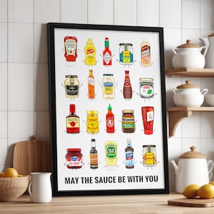 Funny Condiment Print, Condiment Humour, Sauces Print, Funny Kitchen Wall Art, Kitchen Poster, Kitchen Art, Illustrated Kitchen Wall Print