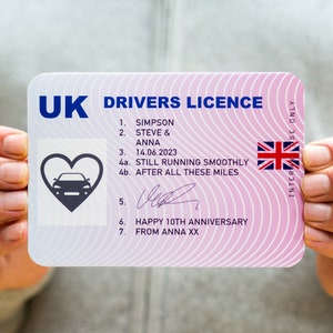 Personalised Driving Licence Anniversary Card, Custom Anniversary Card, Personalised Anniversary Card, Personalised Drivers Licence Card image 1