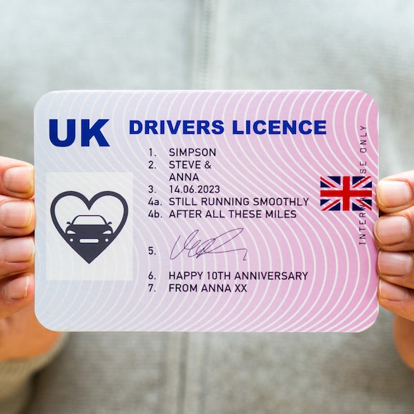 Personalised Driving Licence Anniversary Card, Custom Anniversary Card, Personalised Anniversary Card, Personalised Drivers Licence Card