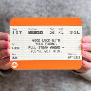 Train Ticket Personalised Good Luck In Exams Card, Custom Good Luck In Your Exams Card, Personalised Good Luck Card