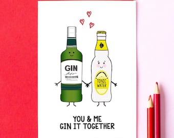 Cute Gin & Tonic Card for Partner 'Gin it Together' Card for Gin Lover