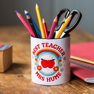 Retro Personalised Teacher Pen Pot, Personalised Pencil Pot For Teacher, Personalised Gift for Teacher, Thank You Teacher Gift