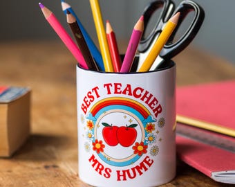 Retro Personalised Teacher Pen Pot, Personalised Pencil Pot For Teacher, Personalised Gift for Teacher, Thank You Teacher Gift